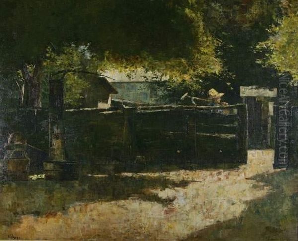 Bauerngehoft Mit Brunnen Oil Painting by Lesser Ury