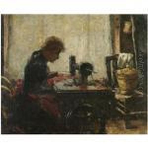 An Der Nahmaschine (at The Sewing Machine) Oil Painting by Lesser Ury