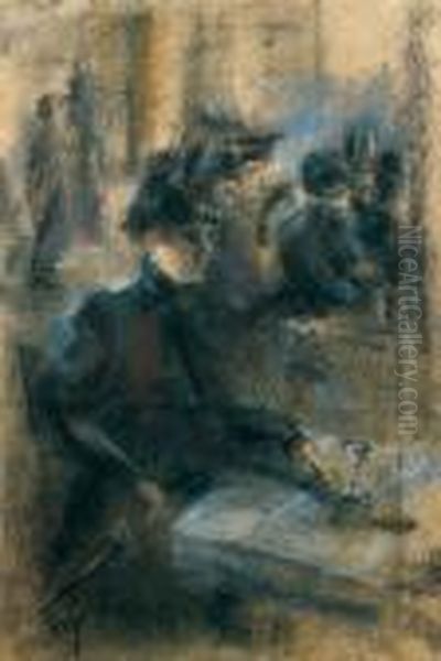 Ecole Allemande L'absinthe Oil Painting by Lesser Ury