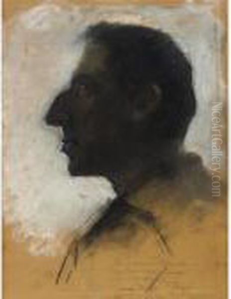 Profile Of A Man: A Study For 'jerusalem' Oil Painting by Lesser Ury