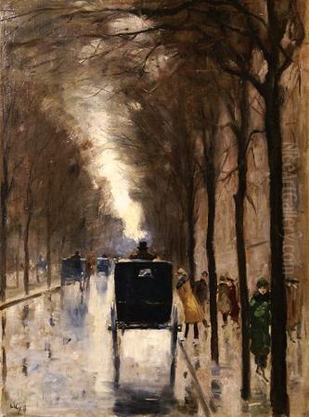 Berlin Strret Scene Oil Painting by Lesser Ury