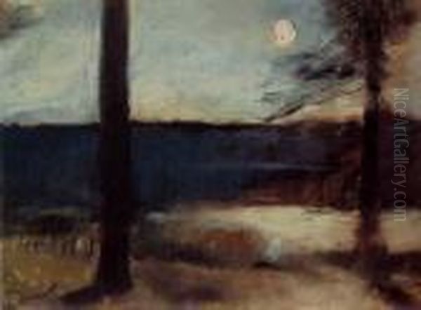 Moonlight On The Coast Near Brandenburg Oil Painting by Lesser Ury