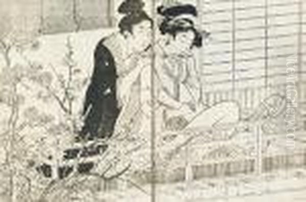 Ehon Warai Jogo Oil Painting by Kitagawa Utamaro