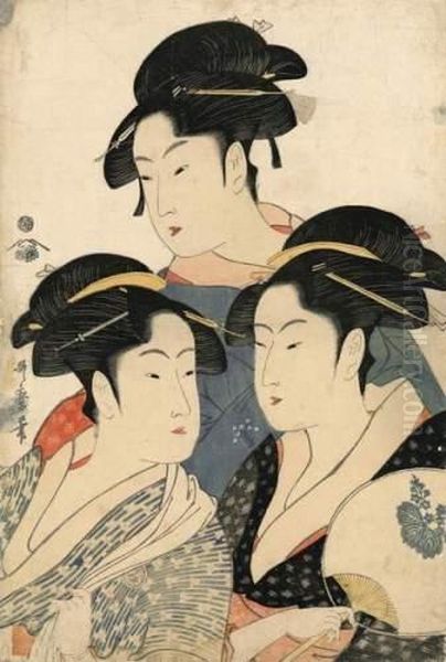 Les Trois Belles Du Temps Oil Painting by Kitagawa Utamaro