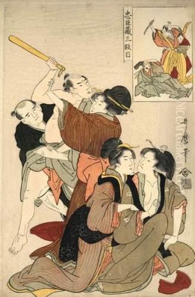 Une Courtisane Retenu Par Un Autre Ronin. Oil Painting by Kitagawa Utamaro