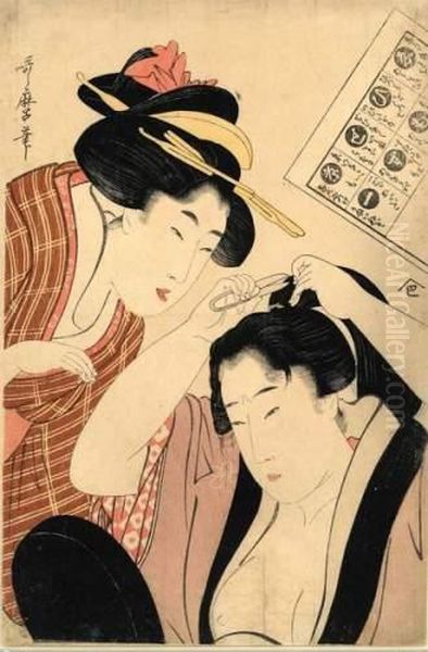 Iroha Zoro-e Oil Painting by Kitagawa Utamaro