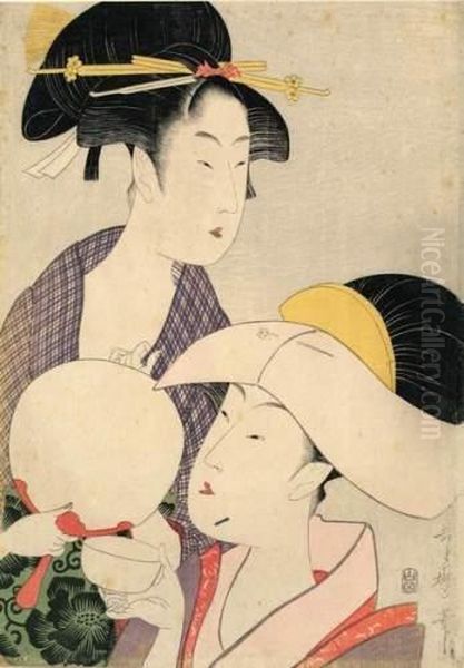 Femme Elegante A L'eventail. Oil Painting by Kitagawa Utamaro