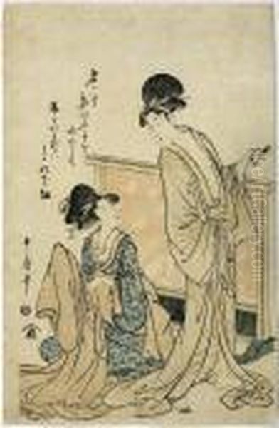 Two Beauties Oil Painting by Kitagawa Utamaro