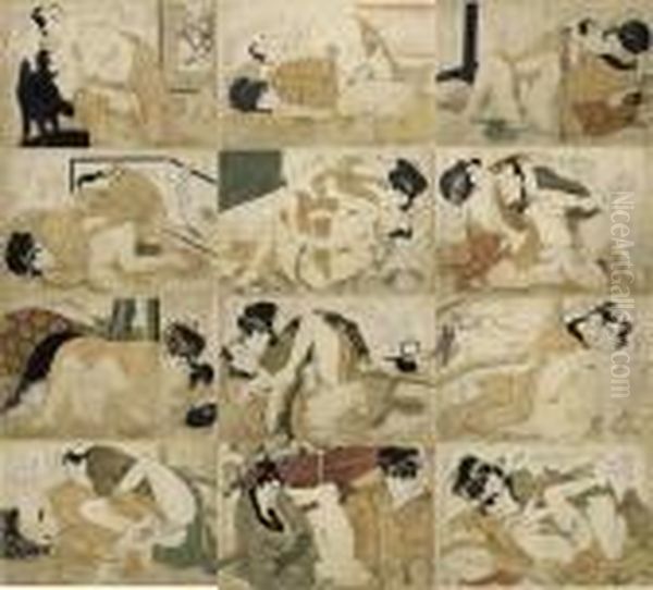 Komachibiki, Shunga Oil Painting by Kitagawa Utamaro