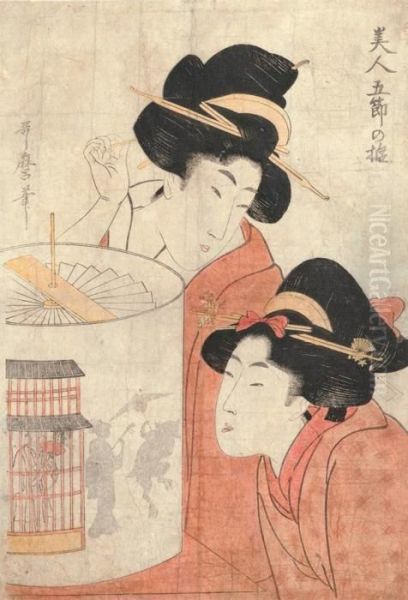 Bijin Gosetsu No Asabi Oil Painting by Kitagawa Utamaro