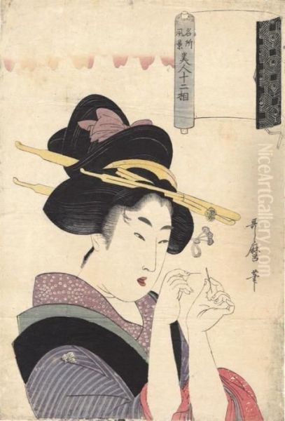 A Woman Threading A Needle by Kitagawa Utamaro