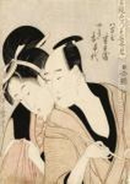 The Lovers Hanbei And Ochiyo, From The Series Oil Painting by Kitagawa Utamaro