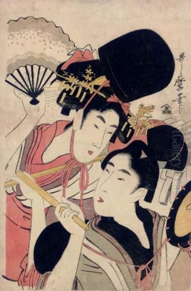 Festival Merrymakers Oil Painting by Kitagawa Utamaro