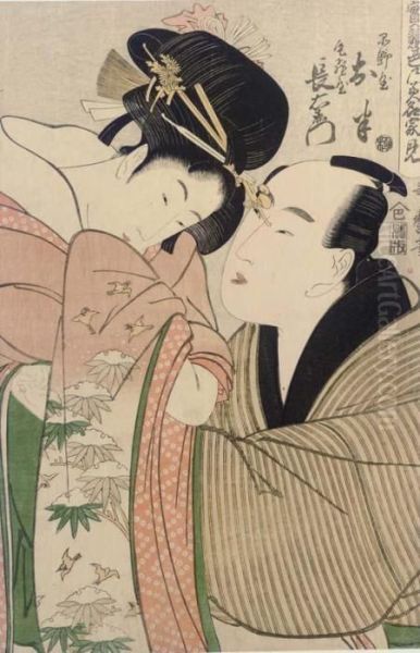 Shinanoya Ohan And Obiya Choemon Oil Painting by Kitagawa Utamaro