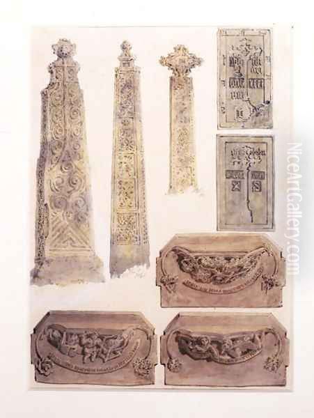 Eight Studies of crosses, brasses and misericords from Whalley Church, Whalley, Lancashire Oil Painting by Joseph Mallord William Turner