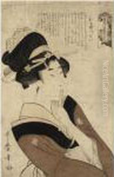 Three Prints: ````ochappii' (the
 Precocious Girl) From The Series ````saki-wake Kotoba No Hana' 
(variegations Of Blooms According To Their Speech), Two Yakusha-e And 
Hokusai Manga (hokusai's Random Sketches) Oil Painting by Kitagawa Utamaro