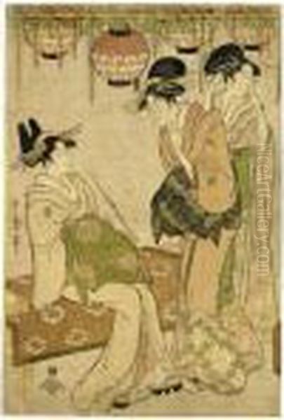 ````fujidana Shita No Tayu' (tayu Beneath A Shelf Of Wisteria) Oil Painting by Kitagawa Utamaro