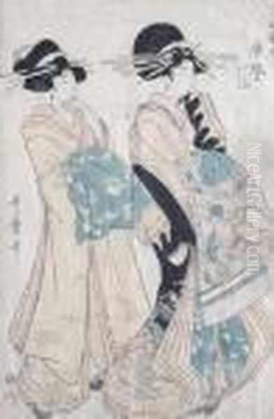 Two Courtesans Oil Painting by Kitagawa Utamaro