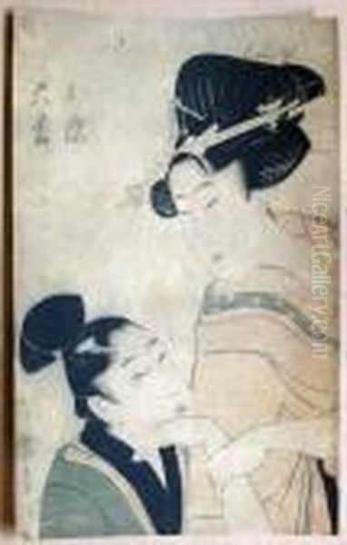 Man And Woman Oil Painting by Kitagawa Utamaro