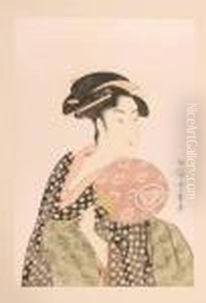 Woman With Fan Oil Painting by Kitagawa Utamaro