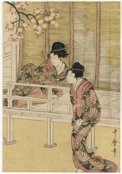 Gosho Guruma Joro No Zu (palace Carriages And Noble Ladies) Oil Painting by Kitagawa Utamaro