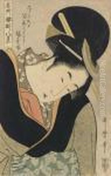 A Bust Portrait Of A Tea-stall Waitress Oil Painting by Kitagawa Utamaro