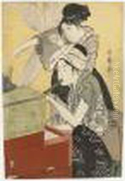 Deux Jeunes Femmes Au Fourneau Oil Painting by Kitagawa Utamaro