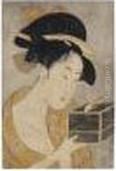 Jeune Femme Tenant Une Cage Oil Painting by Kitagawa Utamaro