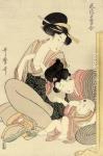 Chichi (about To Breastfeed) Oil Painting by Kitagawa Utamaro