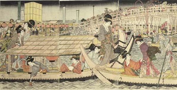 Pleasure Boat, Sumida River Oil Painting by Kitagawa Utamaro