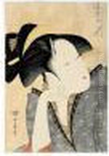 Mono Omou Koi. L'amour Pensif Oil Painting by Kitagawa Utamaro