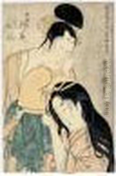 Yukihira Et Matsukaze Oil Painting by Kitagawa Utamaro