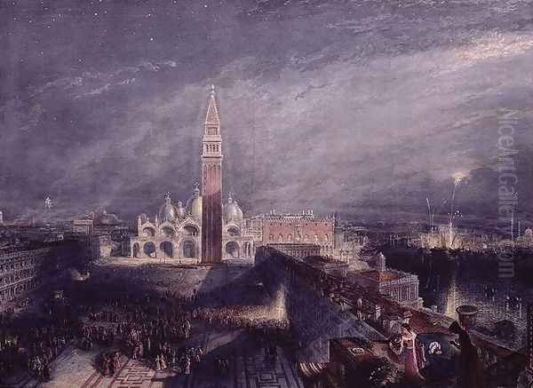 St. Marks Place, Venice Moonlight engraved by George Hollis 1792-1842 pub. 1881 Oil Painting by Joseph Mallord William Turner