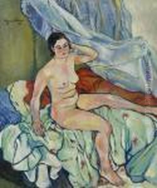 Nu Assis Au Bord D'un Lit Oil Painting by Suzanne Valadon