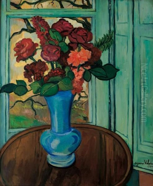 Bouquet Of Flowers On Round Table Oil Painting by Suzanne Valadon