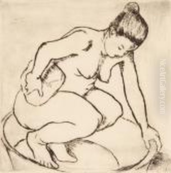 Catherine Au Tub Oil Painting by Suzanne Valadon