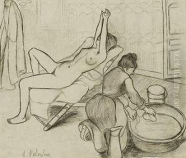 Adele Preparant Le Tub Et Ketty Aux Bras Leves (etude Pourl'eau-forte Eponyme) Oil Painting by Suzanne Valadon