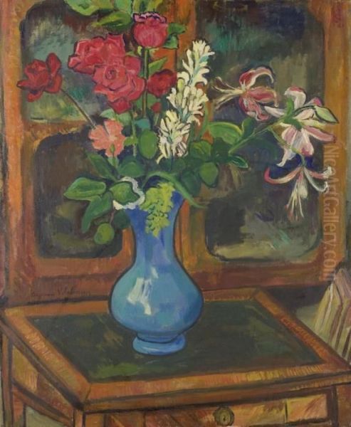 Bouquet De Fleurs Sur Une Petite Table Oil Painting by Suzanne Valadon