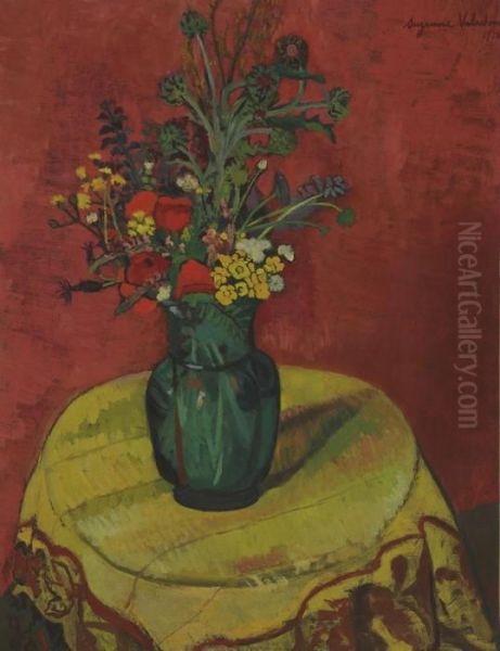 Vase De Fleurs Sur La Table Oil Painting by Suzanne Valadon