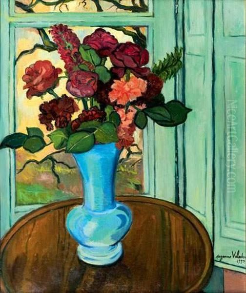 Vase De Fleurs Sur Un Entablement
 Huile Sur Toile, Signee Et Datee 1932 En Bas A Droite Oil Painting by Suzanne Valadon