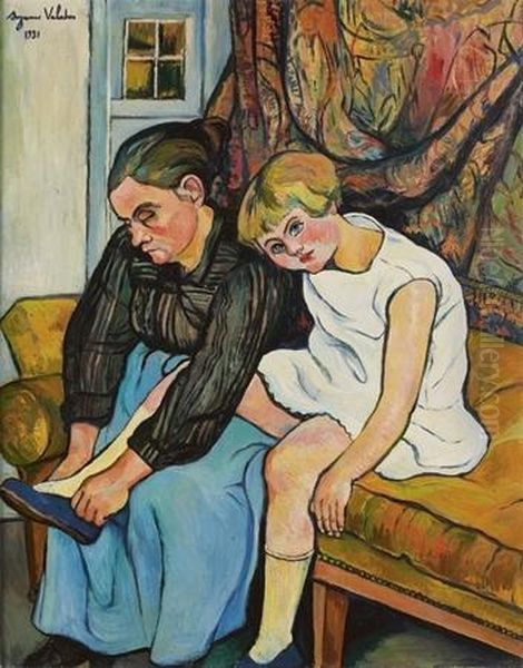 Grand-mere Chaussant Une Fillette Oil Painting by Suzanne Valadon