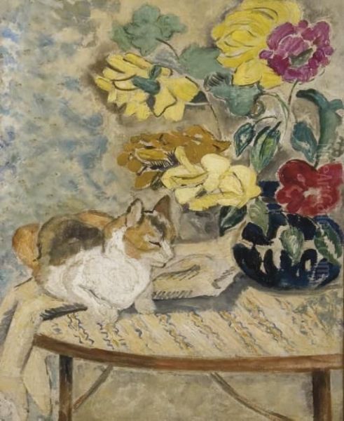 Chat Sur Une Table Oil Painting by Suzanne Valadon