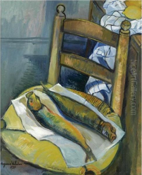 Nature Morte Aux Poissons Oil Painting by Suzanne Valadon