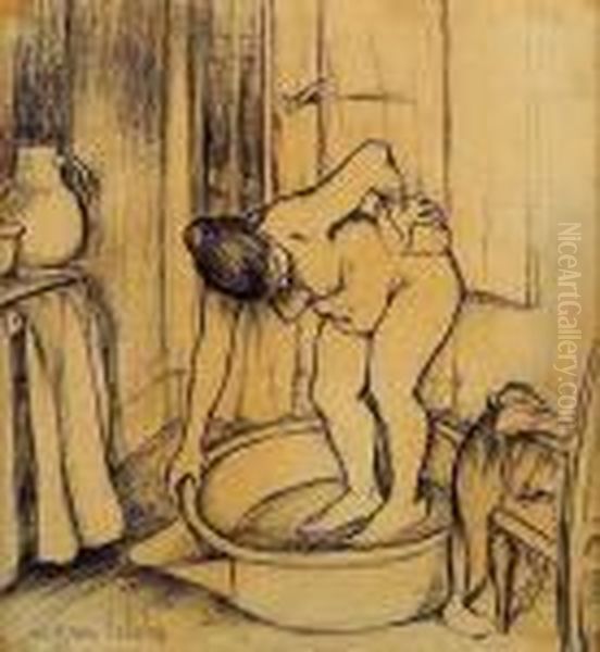 La Toilette, Femme Nue Dans Un Tub Prenant Son Bain Oil Painting by Suzanne Valadon