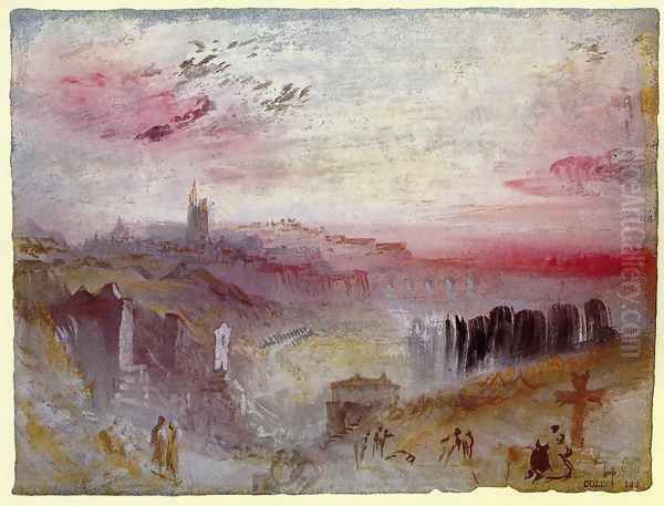 View over Town at Suset: a Cemetery in the Foreground Oil Painting by Joseph Mallord William Turner