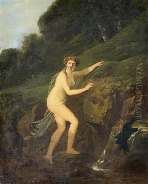 Nymphe A La Cascade Oil Painting by Jacques Antoine Vallin