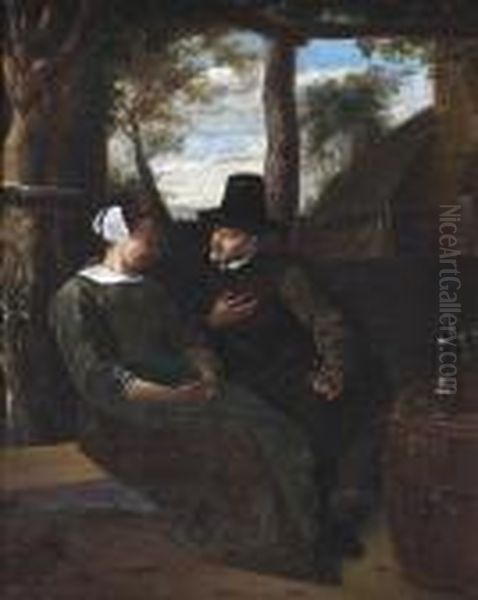 Conversation Galante Sous Une Pergola Oil Painting by Jacques Antoine Vallin