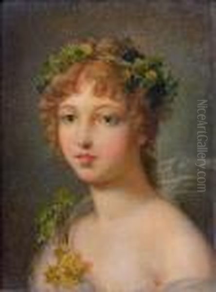 Portrait De Jeune Fille En Bacchante En Buste Oil Painting by Jacques Antoine Vallin