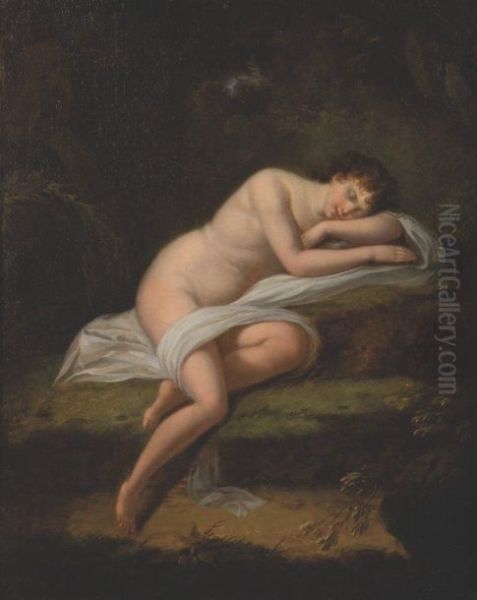 Nymphe Assoupie Oil Painting by Jacques Antoine Vallin