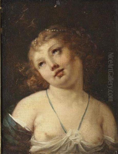 Portrait Of A Young Girl, Bust-length Oil Painting by Jacques Antoine Vallin